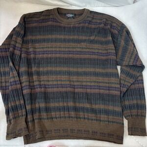 Vtg Alberto Danti Italy 1990s Coogi Style 3D Knit Sweater Mens Earth Colors L